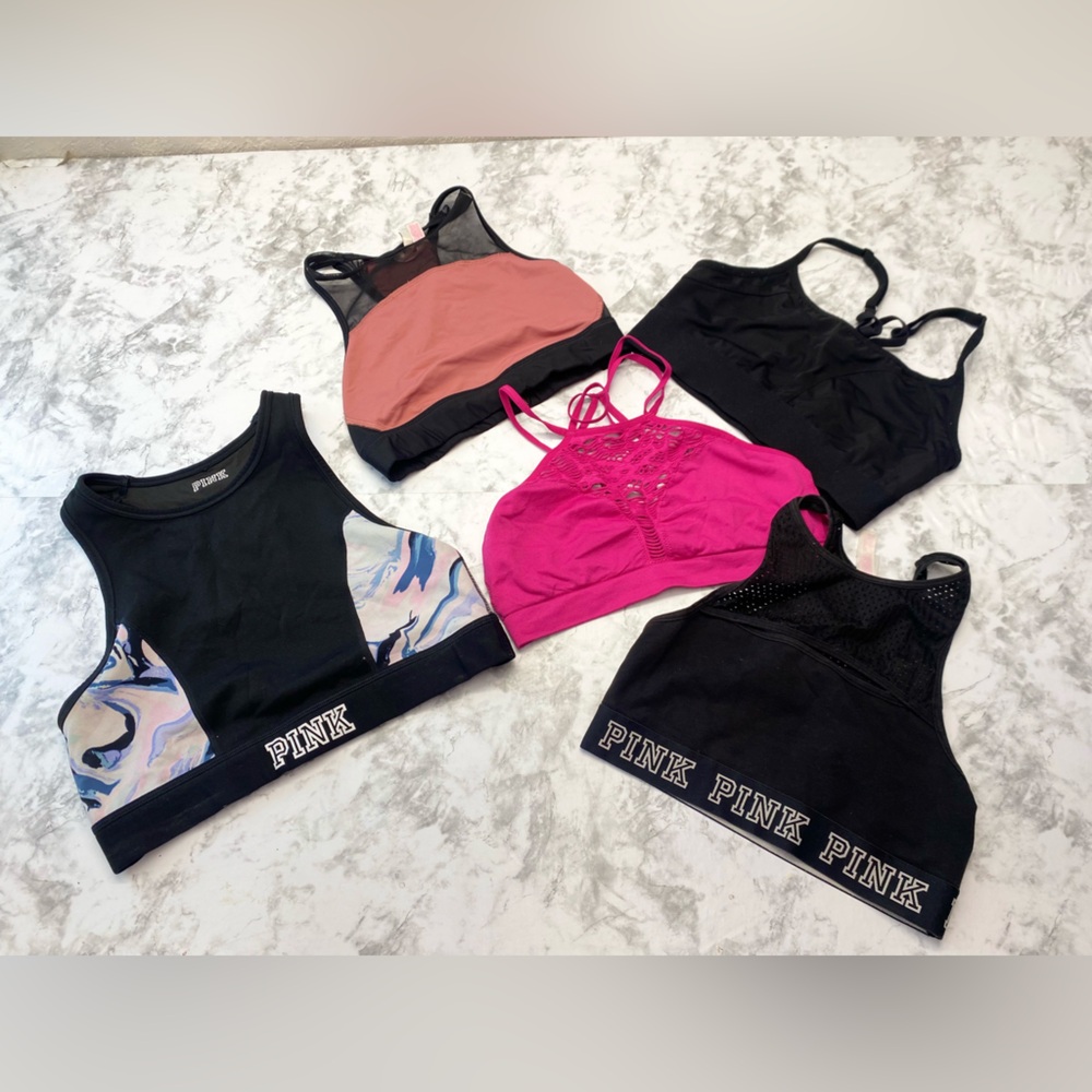 PINK Victoria's Secret Sports Bras Black and Pink Performance Bundle of 5 XSmall